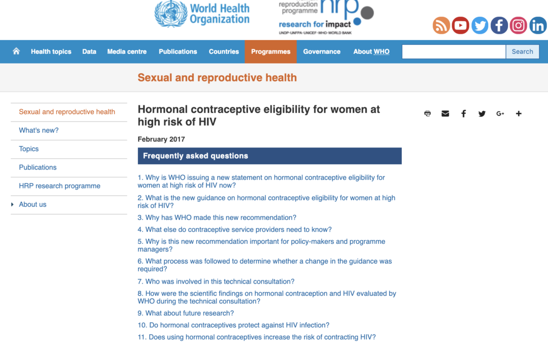 FAQs: Hormonal Contraceptive Eligibility for Women at High Risk of HIV