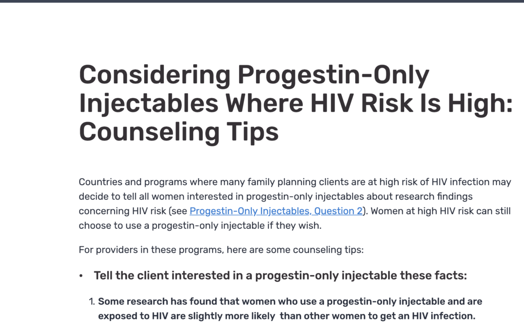 Considering Progestin-Only Injectables Where HIV Risk Is High: Counseling Tips