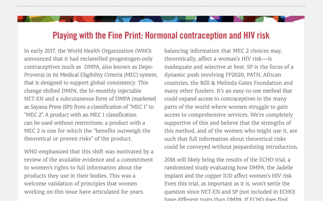Playing with the Fine Print: Hormonal Contraception and HIV Risk