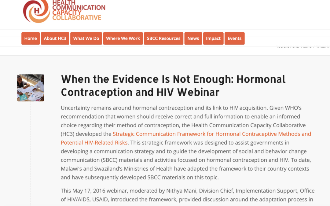 Webinar: When the Evidence Is Not Enough: Hormonal Contraception and HIV
