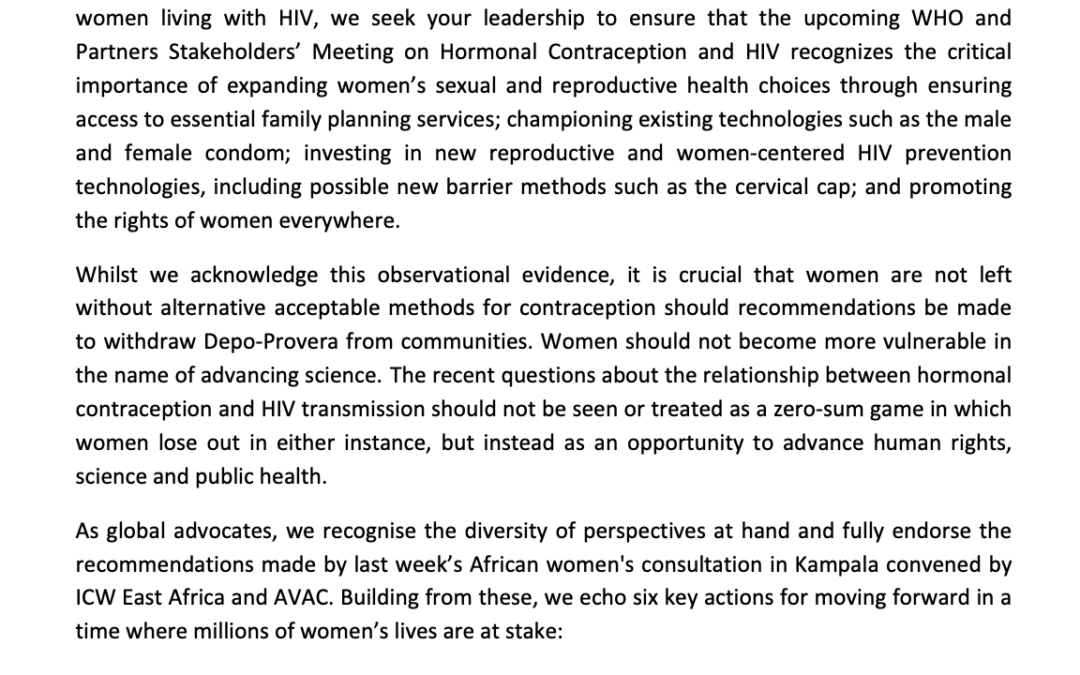Women’s Health Advocates on Hormonal Contraception and HIV