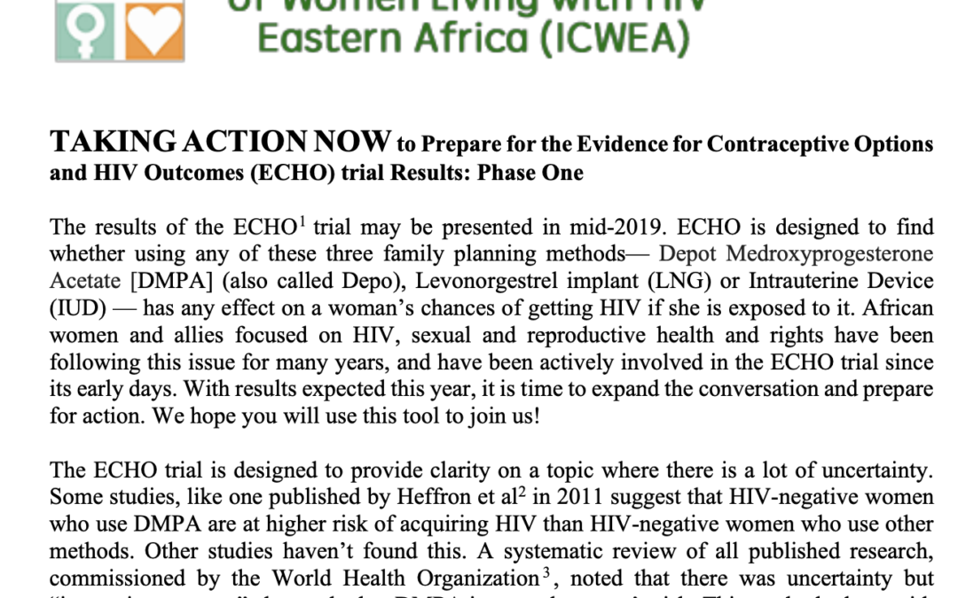 Taking Action Now: An Advocacy Tool to Prepare for the Evidence for Contraceptive Options and HIV Outcomes (ECHO) Trial Results: Phase One