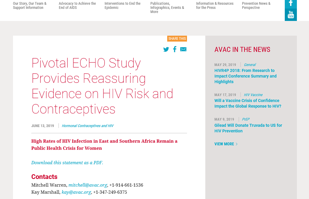 Pivotal ECHO Study Provides Reassuring Evidence on HIV Risk and Contraceptives