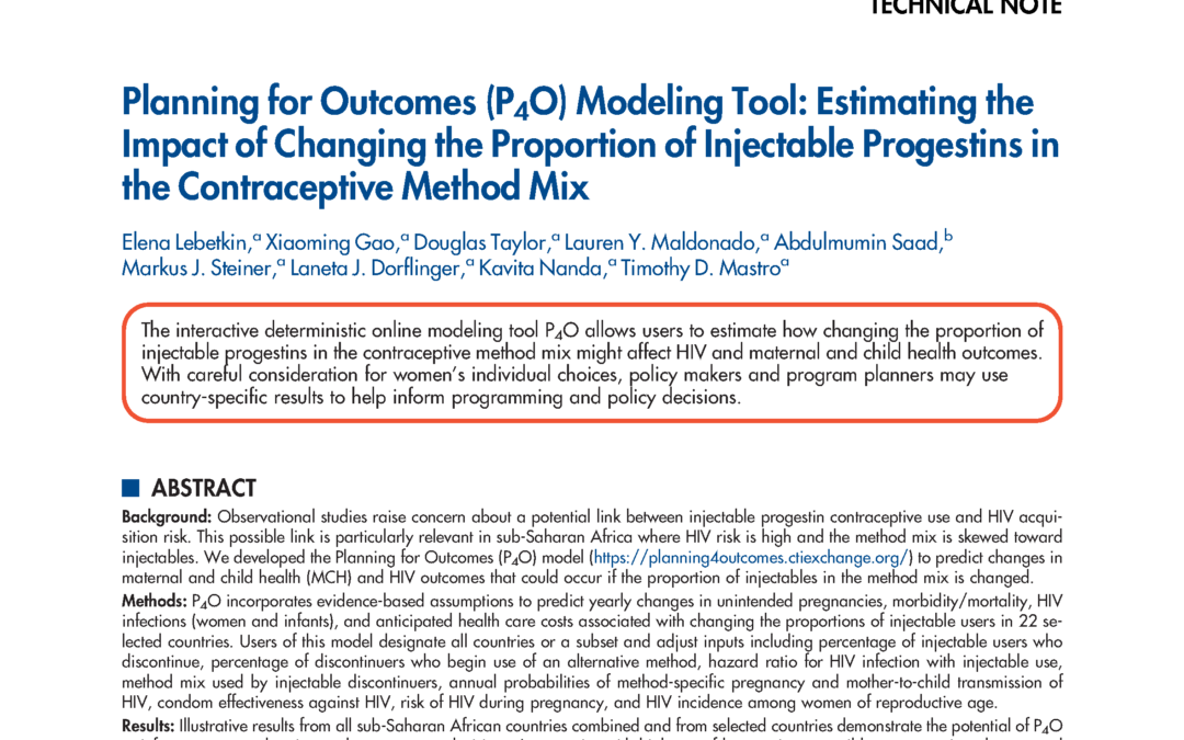 Planning for Outcomes (P4O) Modeling Tool: Estimating the Impact of Changing the Proportion of Injectable Progestins in the Contraceptive Method Mix