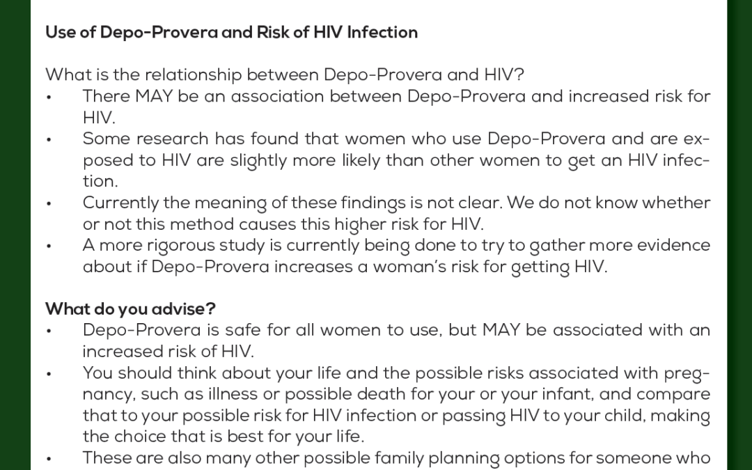 Flip Chart Page on Use of Depo-Provera and Risk of HIV Infection [English]