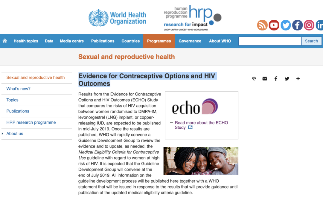 Evidence for Contraceptive Options and HIV Outcomes